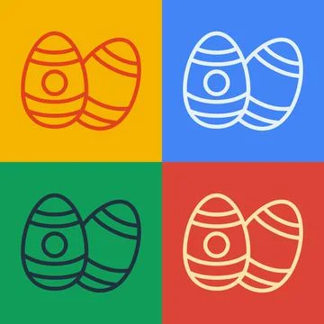Pop art line Easter egg icon isolated on color background. Happy Easter. Vector Stock Illustration