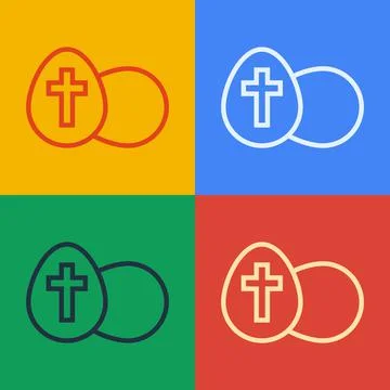 Pop art line Easter egg icon isolated on color background. Happy Easter. Vector Illustrazione stock