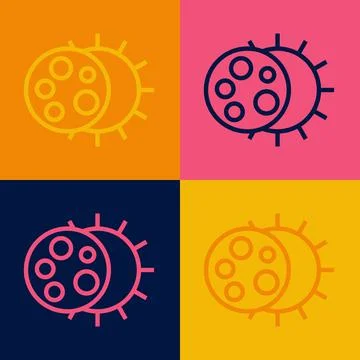 Pop art line Eclipse of the sun icon isolated on color background. Total sonar Stock Illustration