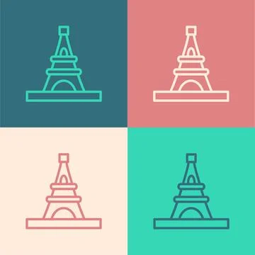 Pop art line Eiffel tower icon isolated on color background. France Paris Stock Illustration