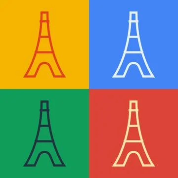 Pop art line Eiffel tower icon isolated on color background. France Paris Illustrazione stock