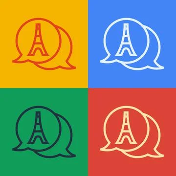 Pop art line Eiffel tower icon isolated on color background. France Paris 스톡 일러스트