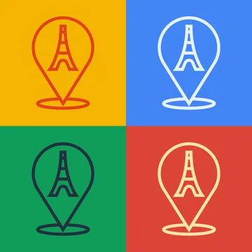 Pop art line Eiffel tower icon isolated on color background. France Paris Stock Illustration