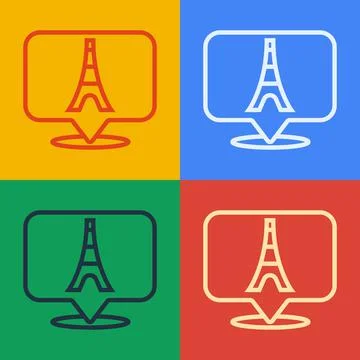 Pop art line Eiffel tower icon isolated on color background. France Paris Illustrazione stock