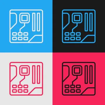 Pop art line Electronic computer components motherboard digital chip integrated Stock Illustration