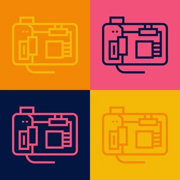 Pop art line Electronic computer components motherboard digital chip integrated Stock Illustration