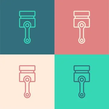 Pop art line Engine piston icon isolated on color background. Car engine piston Stock Illustration