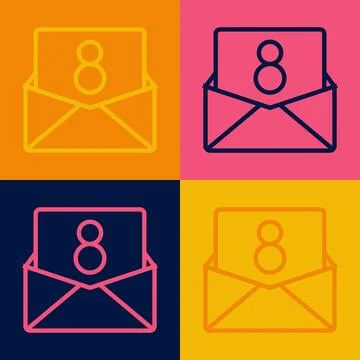 Pop art line Envelope with 8 March icon isolated on color background. Messa.. Stock Illustration