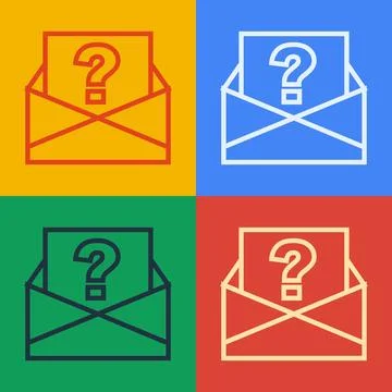 Pop art line Envelope with question mark icon isolated on color background. L Stock Illustration