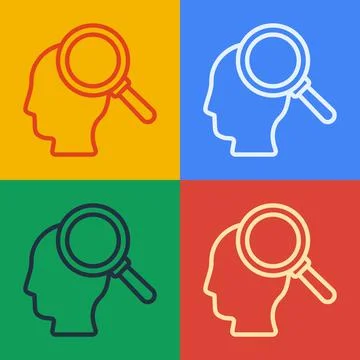 Pop art line Finding a problem in psychology icon isolated on color background Illustrazione stock