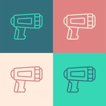 Pop art line Flashlight for diver icon isolated on color background. Diving Stock Illustration