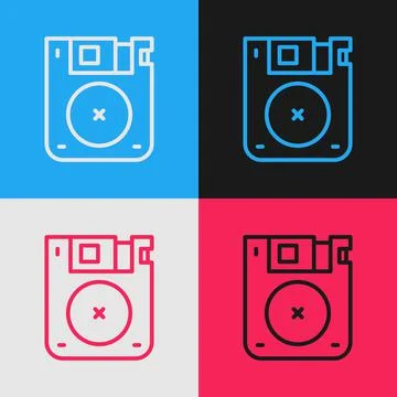 Pop art line Floppy disk for computer data storage icon isolated on color Stock Illustration