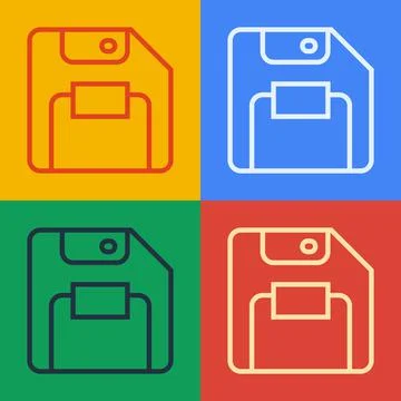 Pop art line Floppy disk for computer data storage icon isolated on color Stock Illustration