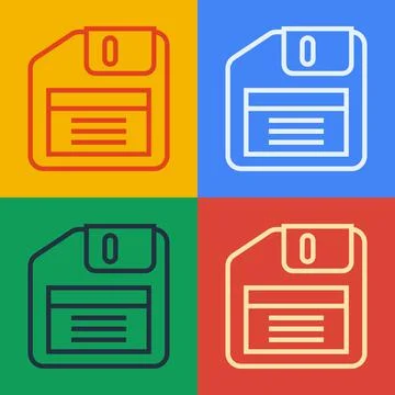 Pop art line Floppy disk for computer data storage icon isolated on color Illustrazione stock