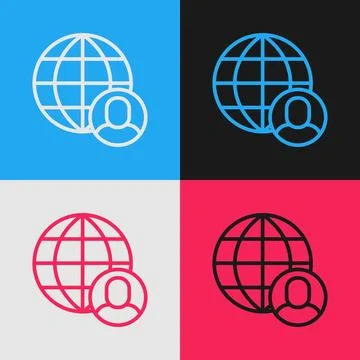 Pop art line Freelancer icon isolated on color background. Freelancer man wor Stock Illustration