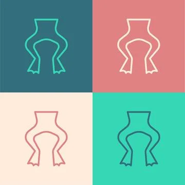 Pop art line Frog legs icon isolated on color background.  Vector Stock Illustration
