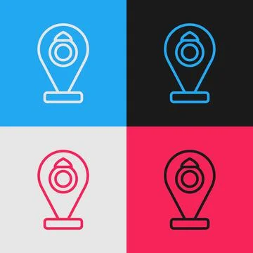 Pop art line Front facade building jewelry store icon isolated on color Ilustración de archivo
