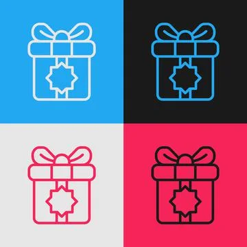 Pop art line Gift box icon isolated on color background. Holy month, Ramadan, Stock Illustration