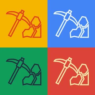 Pop art line Gold mining icon isolated on color background.  Vector Illustrazione stock