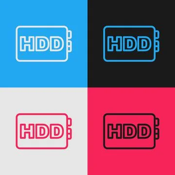 Pop art line Hard disk drive HDD icon isolated on color background.  Vector Stock Illustration