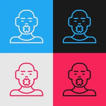 Pop art line Head of deaf and dumb guy icon isolated on color background. Dum Stock Illustration