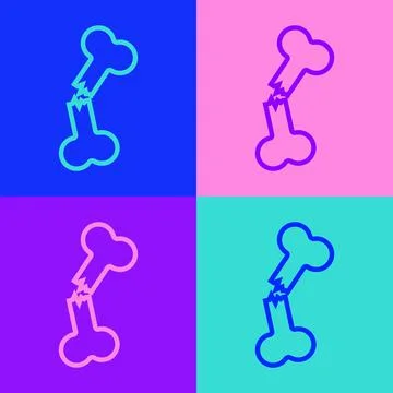 Pop art line Human broken bone icon isolated on color background. Vector Stock Illustration