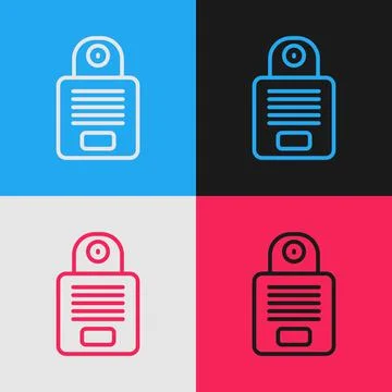 Pop art line Intercom icon isolated on color background. Vector Stock Illustration