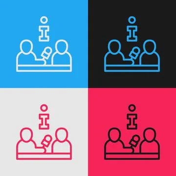 Pop art line Interview with a famous person icon isolated on color background Stock Illustration