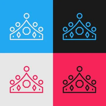 Pop art line King crown icon isolated on color background. Vector Stock Illustration