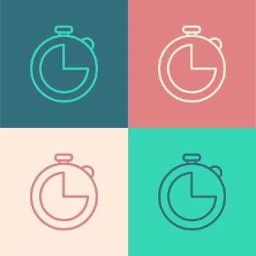 Pop art line Kitchen timer icon isolated on color background. Cooking utensil イラスト素材