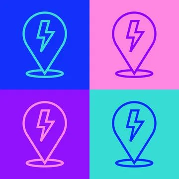 Pop art line Lightning bolt icon isolated on color background. Flash sign. .. Stock Illustration