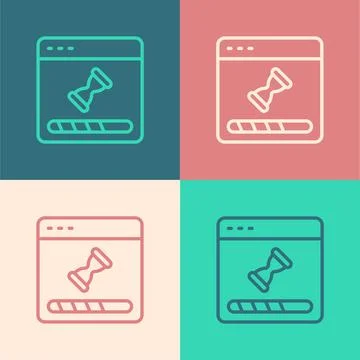 Pop art line Loading a data window with a progress bar icon isolated on color Illustrazione stock