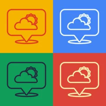 Pop art line Location cloud icon isolated on color background. Vector Stock Illustration