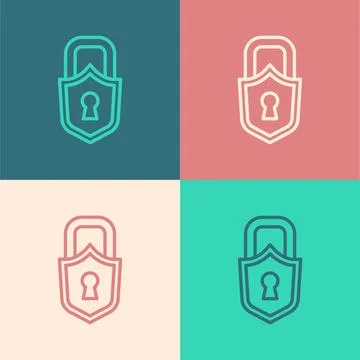 Pop art line Lock icon isolated on color background. Padlock sign. Security Stock Illustration