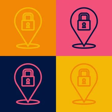Pop art line Lock icon isolated on color background. Padlock sign. Security Stock Illustration