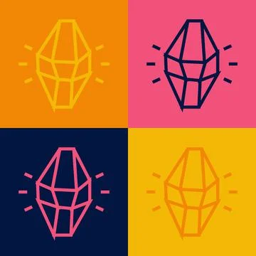 Pop art line Magic stone icon isolated on color background. Fantasy crystal Stock Illustration