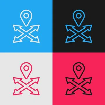 Pop art line Map pin icon isolated on color background. Navigation, pointer 스톡 일러스트