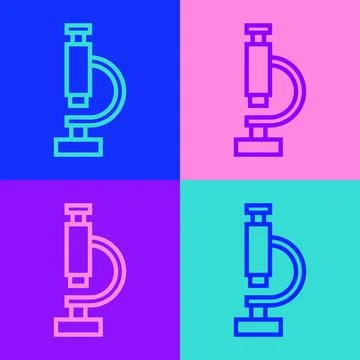 Pop art line Microscope icon isolated on color background. Chemistry Stock Illustration