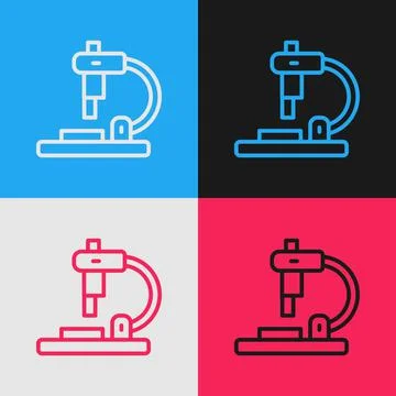 Pop art line Microscope icon isolated on color background. Chemistry Stock Illustration
