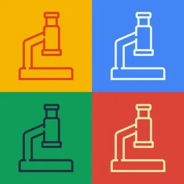 Pop art line Microscope icon isolated on color background. Chemistry Stock Illustration