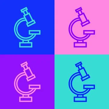 Pop art line Microscope icon isolated on color background. Chemistry, pharm.. Illustrazione stock