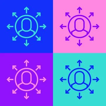 Pop art line Multitasking manager working icon isolated on color background.  Illustrazione stock