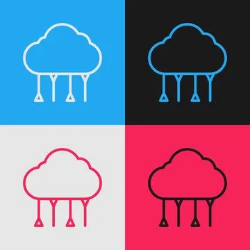 Pop art line Network cloud connection icon isolated on color background. Social Stock Illustration