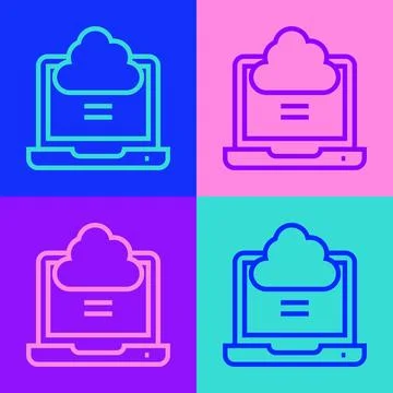 Pop art line Network cloud connection icon isolated on color background. Social Stock Illustration