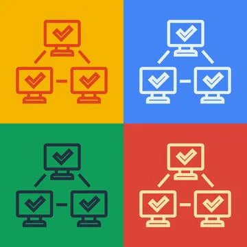 Pop art line NFT blockchain technology icon isolated on color background. N.. 스톡 일러스트