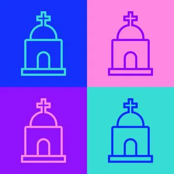 Pop art line Old crypt icon isolated on color background. Cemetery symbol Ilustración de archivo
