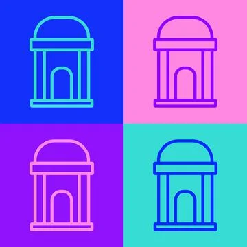 Pop art line Old crypt icon isolated on color background. Cemetery symbol Ilustración de archivo