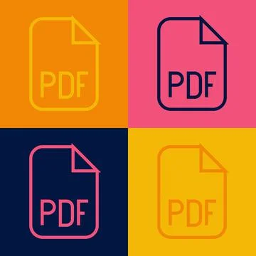 Pop art line PDF file document. Download pdf button icon isolated on color Illustrazione stock