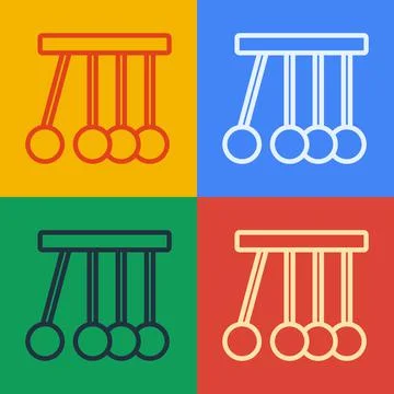 Pop art line Pendulum icon isolated on color background. Newtons cradle. Vector 스톡 일러스트