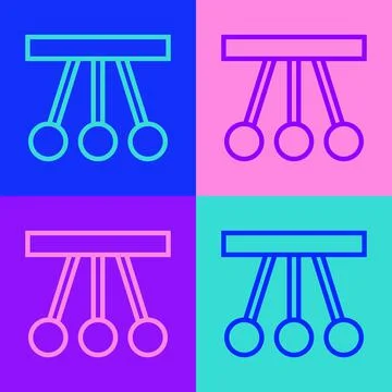 Pop art line Pendulum icon isolated on color background. Newtons cradle.  Vec Stock Illustration